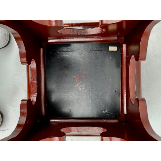 Oxblood Red Antique Hand Carved Asian Oxblood Lacquer Low Side or Drink Table - For Sale - Image 8 of 8