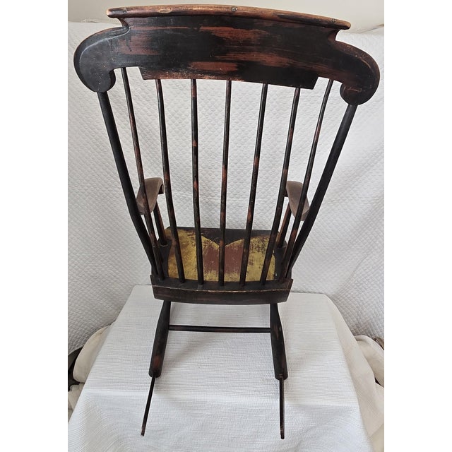 Antique American Windsor Rocking Chair With Original Black Paint and Gilt Decoration For Sale - Image 4 of 6