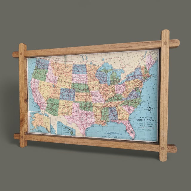 Blue Vintage Map of the United States Framed For Sale - Image 8 of 9