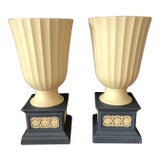 Wedgwood Library Collection Cane Black JasperWare Minerva Pedestal Vases - a Pair For Sale