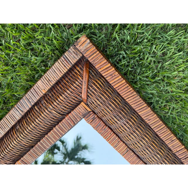 Vintage Serpentine-Top Woven Rattan Wall Mirror For Sale - Image 9 of 10