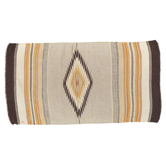 Vintage Mexican Handwoven Rug Blanket C 1940 Diamond Motif Wool Textile, 2'x3'6" For Sale - Image 17 of 17