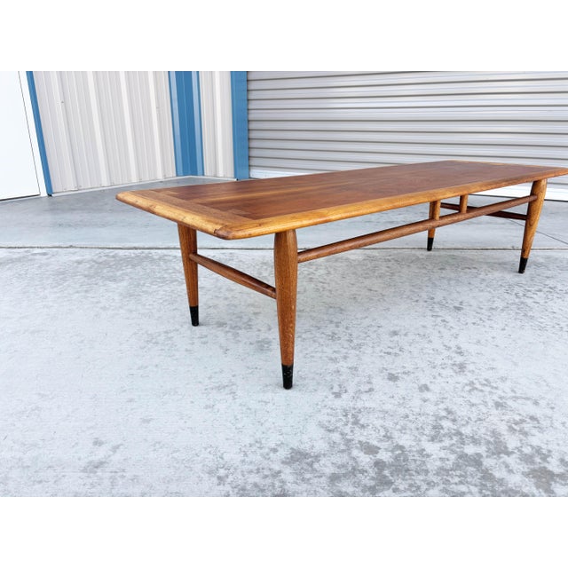 1960s Mid-Century Modern Lane "Acclaim" Walnut and Oak Surfboard Coffee Table For Sale - Image 9 of 10