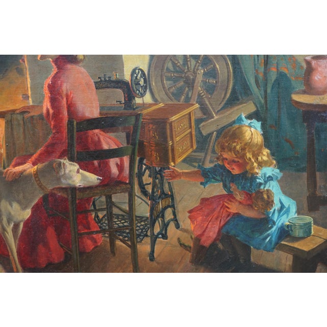 Charles Everett Johnson "The Family Hearth Interior Scene Warm and Cozy Feeling" Realist Oil on Canvas1902 For Sale - Image 4 of 7