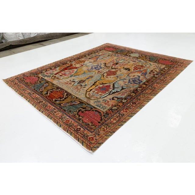 8x10 Vibrant Modern Bidjar Style Abstract Floral Wool Area Rug in Beige For Sale - Image 4 of 11