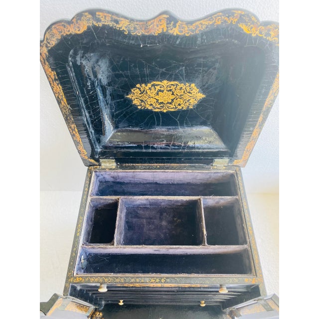 Mid 19th Century Antique English Papier Mache Cabinet With Writing Slope For Sale - Image 5 of 13