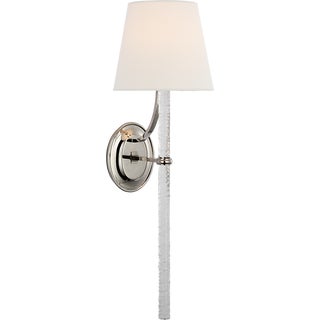 Marie Flanigan for Visual Comfort Signature Abigail XL Sconce in Polished Nickel and Clear Wavy Glass with Linen Shade For Sale