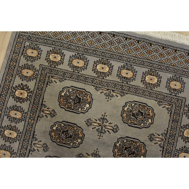 Bokhara Rug 3′ X 4’11” Gray Wool Tribal Hand-Knotted Oriental Carpet For Sale In Philadelphia - Image 6 of 10