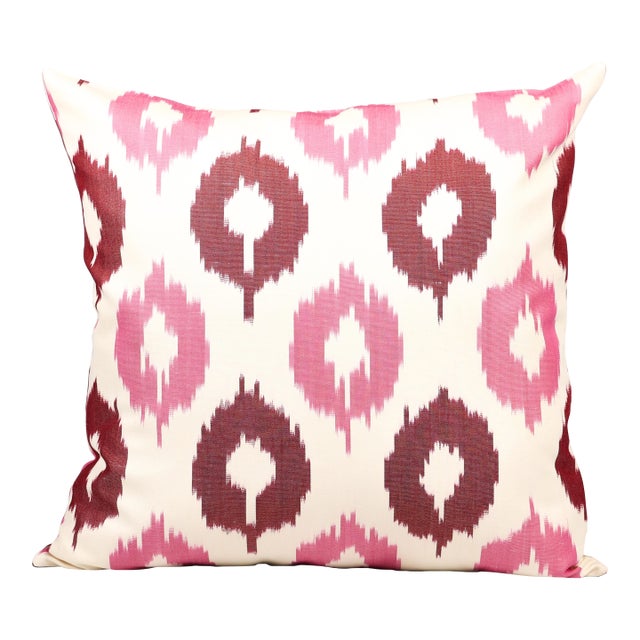 Handwoven Pink Ikat Pillow Cover For Sale