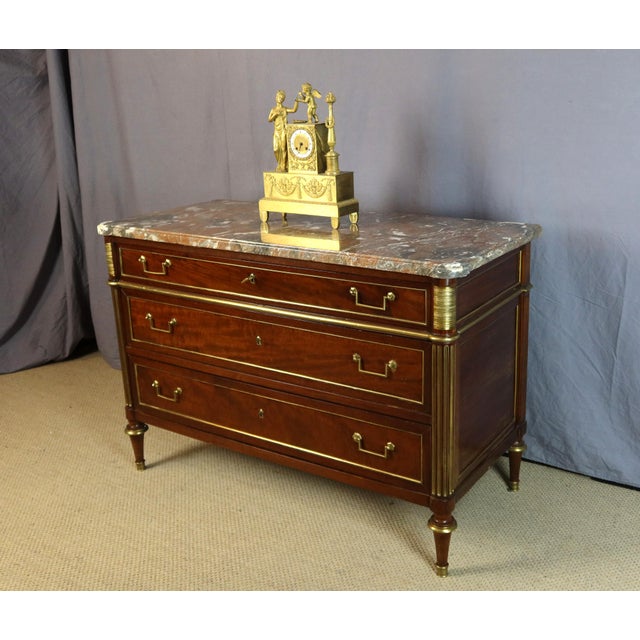 Louis XVI Tan Commode with Marble Top For Sale - Image 4 of 12