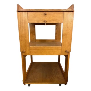 Mid-Century Modern Wooden Side Table with Casters For Sale