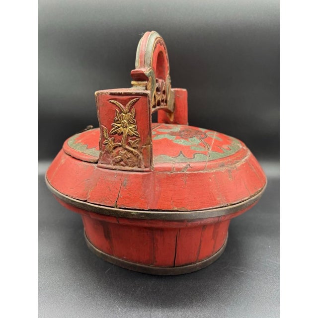 Red Antique Chinese Red Laquer Wedding Basket For Sale - Image 8 of 11