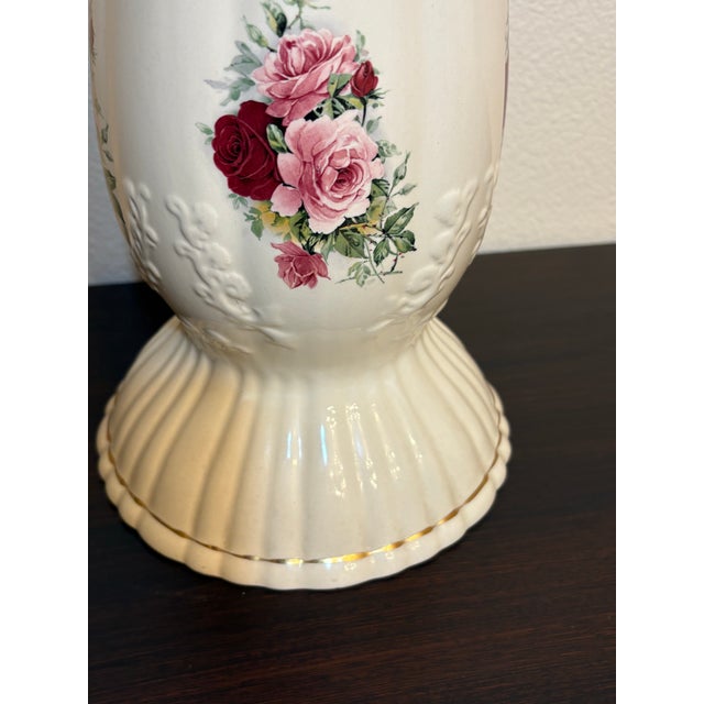 Mid-Century Modern White Porcelain Vintage Rose Motif Birdbath, 2 Pieces For Sale - Image 3 of 6