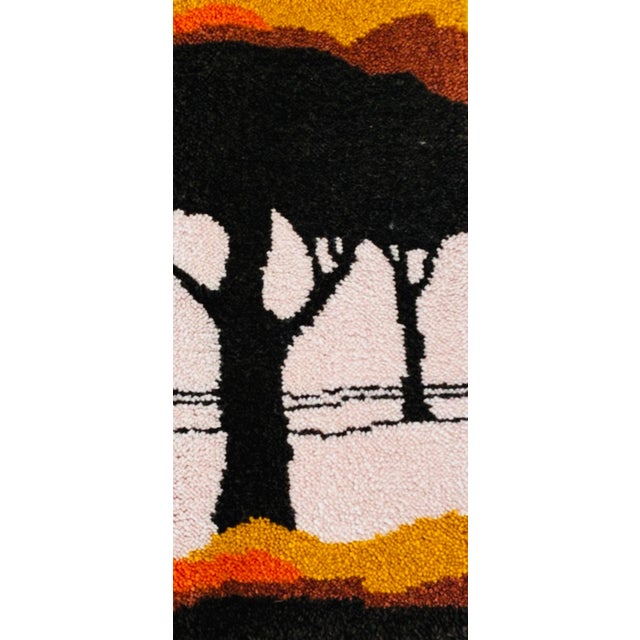 Mid-Century Modern 70s Danish Marimekko Mid Century Modern Rya Type Landscape Trees Rug Wall Hanging Art Finland For Sale - Image 3 of 7