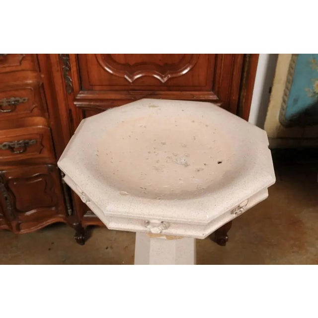 English Turn of the Century Glazed Pottery Bird Bath with Carved