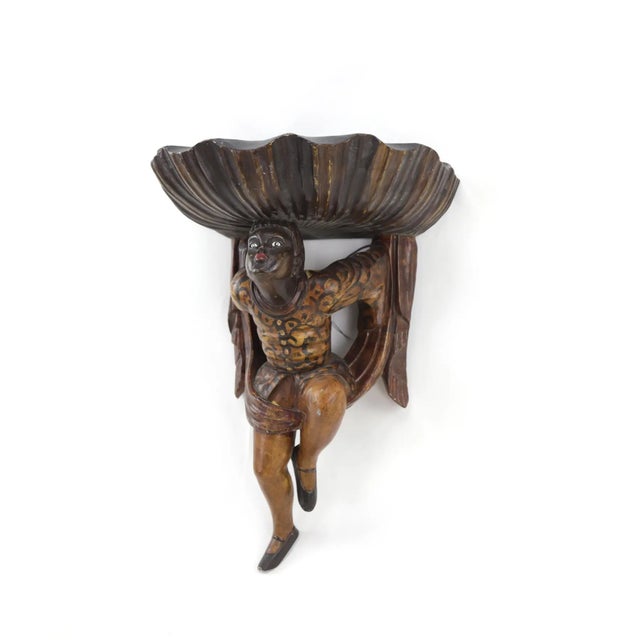 Pair of Wooden Hand Carved Figure Wall Brackets For Sale - Image 4 of 11