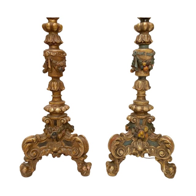 Traditional Pair Antique Floor Lamps Early 20th C. Venetian Style Renaissance Revival 73"h For Sale - Image 3 of 18
