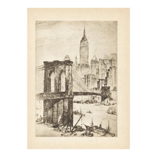 "Brooklyn Bridge" 1939 Etching by Anton Schutz For Sale
