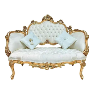 French Rococo Style White Settee Sofa With 2 Pillows