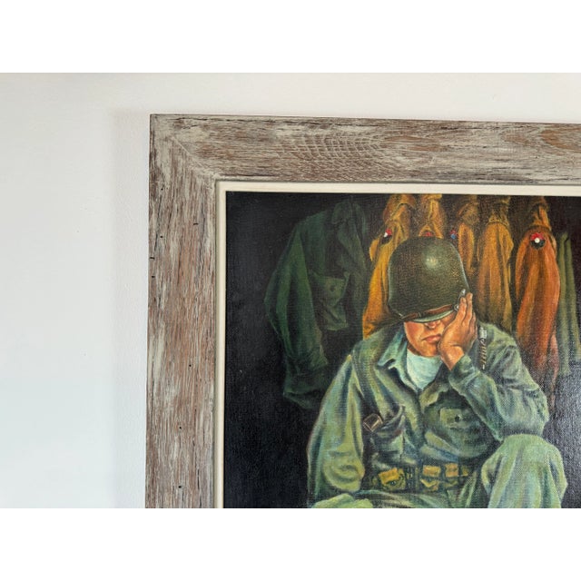 1950's Louis Pere Seated Soldier Portrait Oil Painting, Framed For Sale In Miami - Image 6 of 12