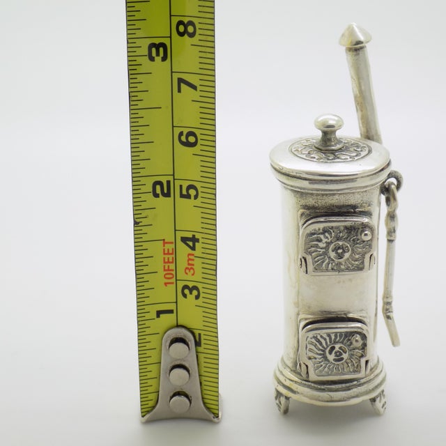 Vintage Italian Handmade Genuine Sterling Silver 925 Wooden Stove Figurine Miniature For Sale - Image 12 of 12