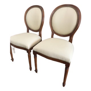 VTG Ballard Designs Louis XVI Oval Back Side Chair Upholstered W/Nail Heads For Sale