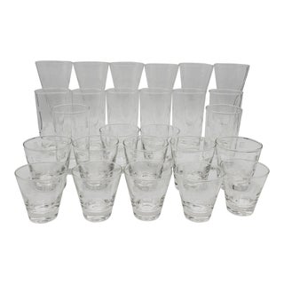 Mid 20th Century Libbey Windsor and Anchor Hocking Gray Etched Squares Bar Glass Set- 26 Pieces For Sale