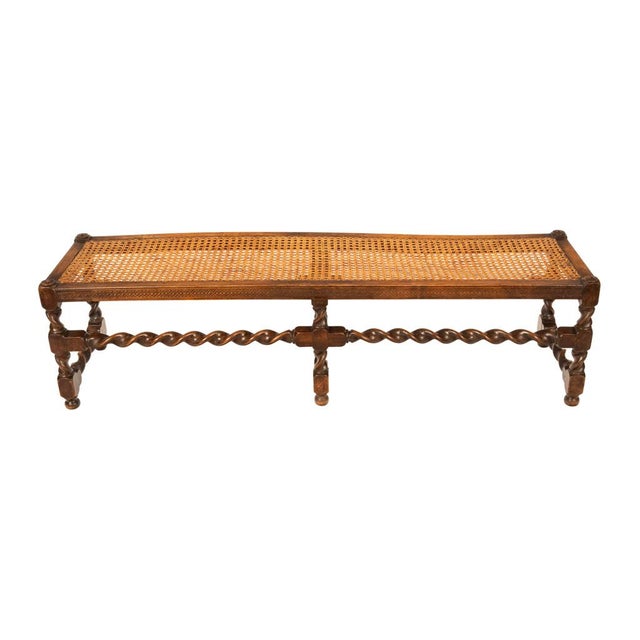 Antique English Jacobean Carved Walnut Barley Twist Caned Long Bench Seat 1880 For Sale - Image 13 of 17