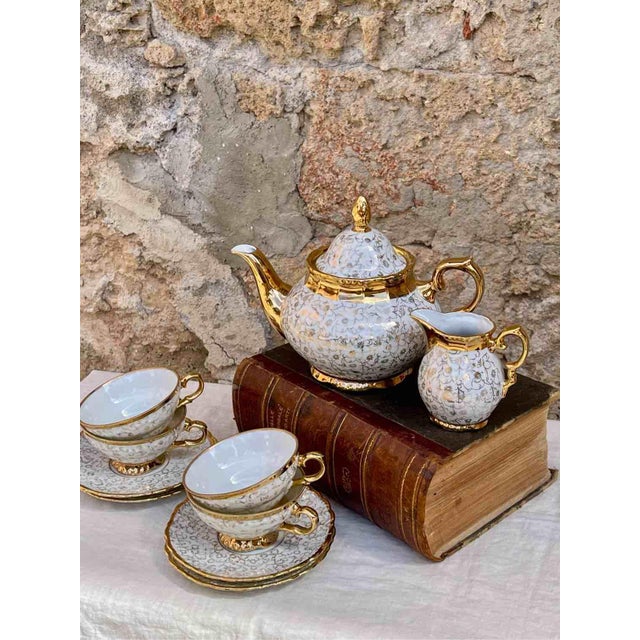 Metal Mid-Century Porcelain Tea Set from Edelstein Bavaria, 1930s, Set of 10 For Sale - Image 7 of 12