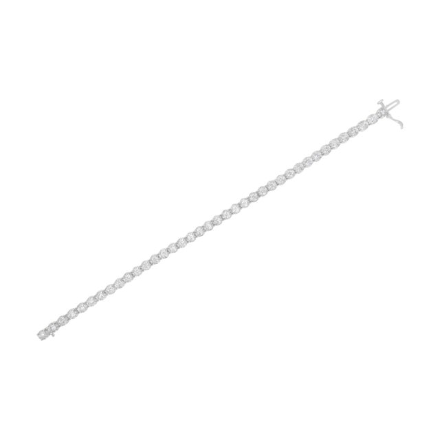 Early 21st Century 10K White Gold 3.00 Cttw Miracle Set Diamond Bezel Link Style Tennis Bracelet (H-I Color, I2-I3 Clar For Sale - Image 5 of 7