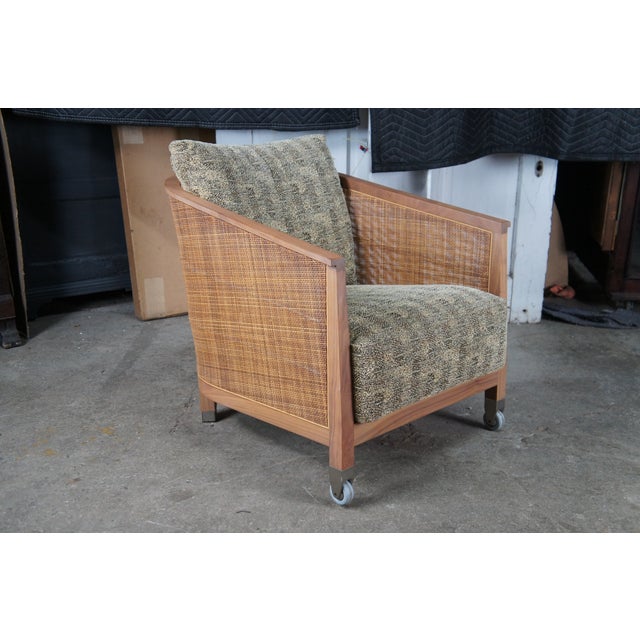 1980s 4 1980s Mid Century Modern Attributed to Antonio Citterio Flexform Mozart Walnut Rattan Arm Chairs For Sale - Image 5 of 16
