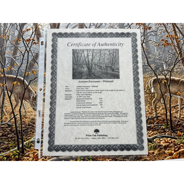 1990s Autumn Encounter - Whitetail Deer by Larry Zach ~ Le Signed Numbered Print For Sale - Image 6 of 8