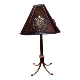 Bernard Collin Signed Handcrafted Pierced Copper Sunflower Table Lamp For Sale