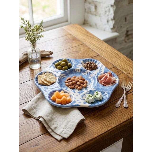 Ceramic Italian Les Ottomans Hand-Painted Blue Coral Oyster Plate For Sale - Image 7 of 7