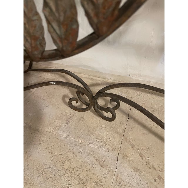Vintage 1950 cast iron console heavy top stone, from France Base decoration with leafs