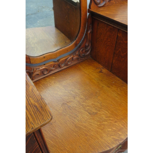 Southern Furniture Early 1900s Tiger Oak Large Tall Serpentine Gentleman’s Chest With Mirror 5982 For Sale - Image 10 of 18
