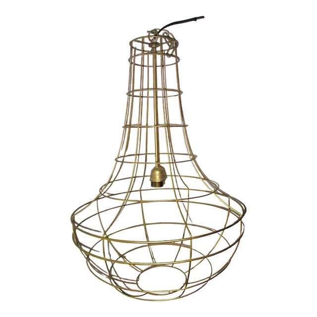 Vintage French Style Wire Basket Teardrop Gold Pendant For Sale