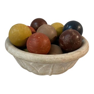 Stone Bowl With 12 Decorative Colorful Balls For Sale