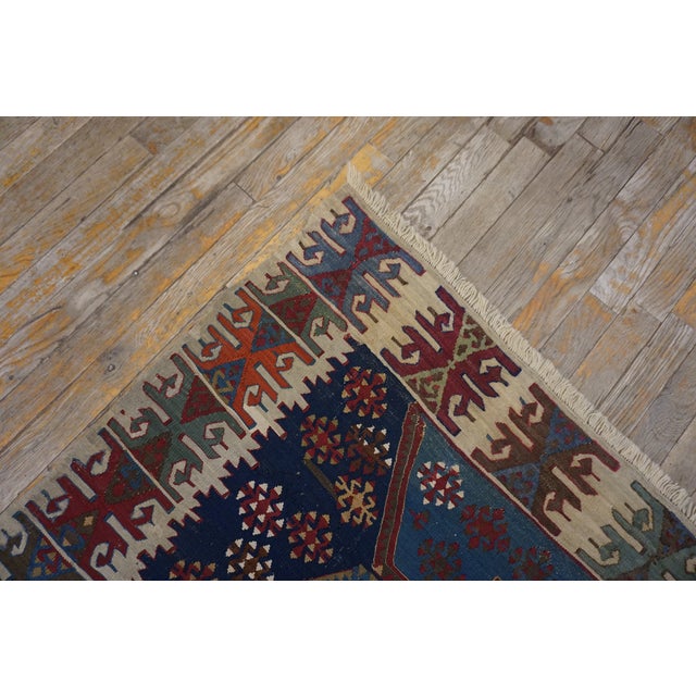 Wine 1850s Blue Geometric Tribal Antique Turkish Anatolian Flatweave 5' X 10'8" Kilim Wool Carpet Rug For Sale - Image 8 of 9