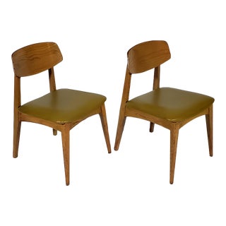 Pair of Mid-Century Modern Vintage Original Wood Frame Vinyl Heywood Wakefield Chairs For Sale