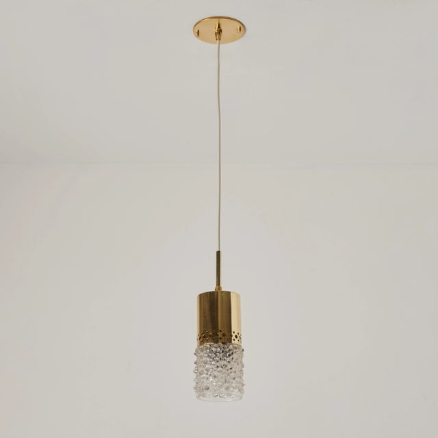 Glashütte Limburg 1960s Brass and Bubble Glass Pendants by Helena Tynell, Unmarked - a Pair For Sale - Image 4 of 12