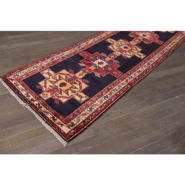 Blue Vintage Heriz Handmade Wool Rug For Sale - Image 4 of 7