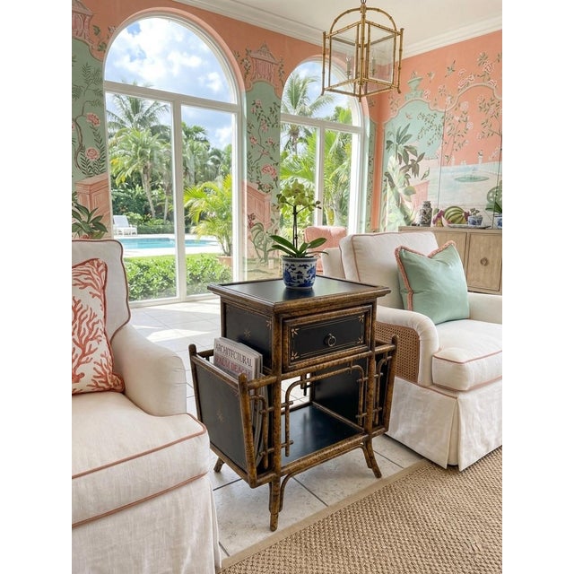 Coffee 1980s Chinoiserie Tortoise Faux-Bamboo Side Table & Magazine Rack For Sale - Image 8 of 12