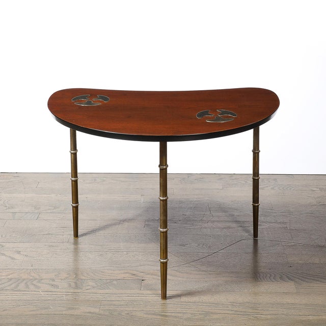 Wood Mid-Century Walnut & Brass Bow-Front Table With Organic Detailing by Mastercraft For Sale - Image 7 of 12