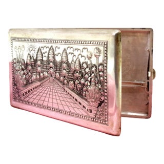 Silver Cigarette Case with Floral and Taj Mahal Reliefs For Sale
