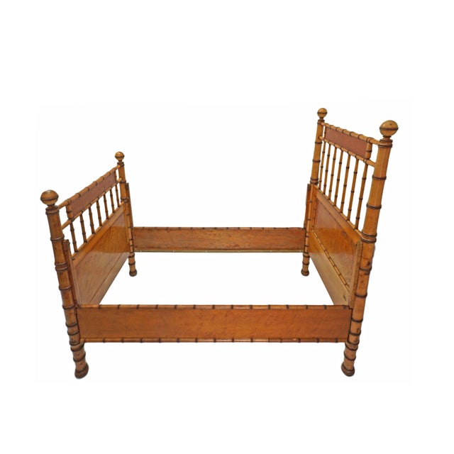 French Antique Faux Bamboo Toddler Bed or Daybed Vintage Maple Wood Window Seat Bench French Style For Sale - Image 3 of 8