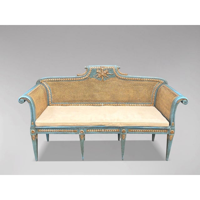 Louis XVI Painted Caned Bergère Sofa, 1880s For Sale - Image 11 of 14