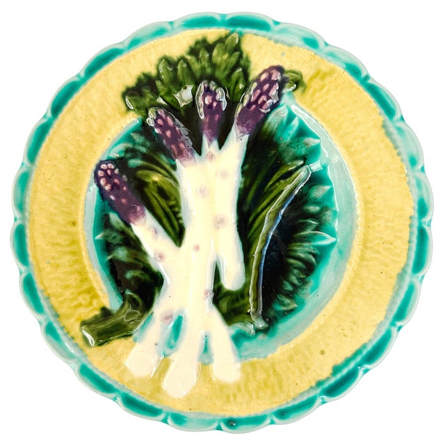 Salins-Les-Bain French Faïence Majolica Asparagus Plate, Circa 1880 For Sale In San Diego - Image 6 of 6
