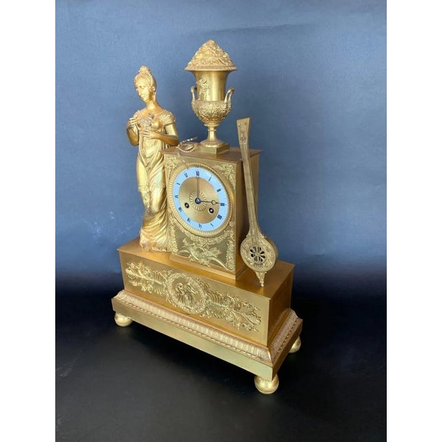 Metal 19th Century French Empire Dore Bronze Clock For Sale - Image 7 of 7