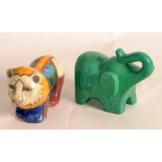 1950 South African Handmade Colorful Raku Ceramic Lion Animal Sculpture Folk Art For Sale - Image 12 of 18